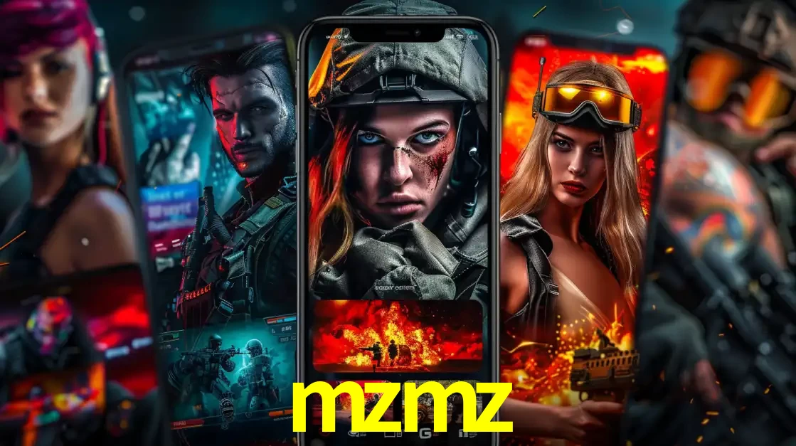 Montagem de telas de celular mostrando diversos personagens, masculinos e femininos, de um jogo de tiro, ilustrando a diversidade de equipes de e-sports para apostar no mzmz.