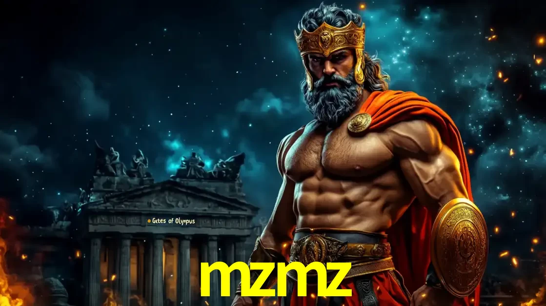 O poderoso Zeus do jogo de slot Gates of Olympus em frente ao seu templo, pronto para lançar multiplicadores divinos e prêmios épicos no cassino online mzmz.